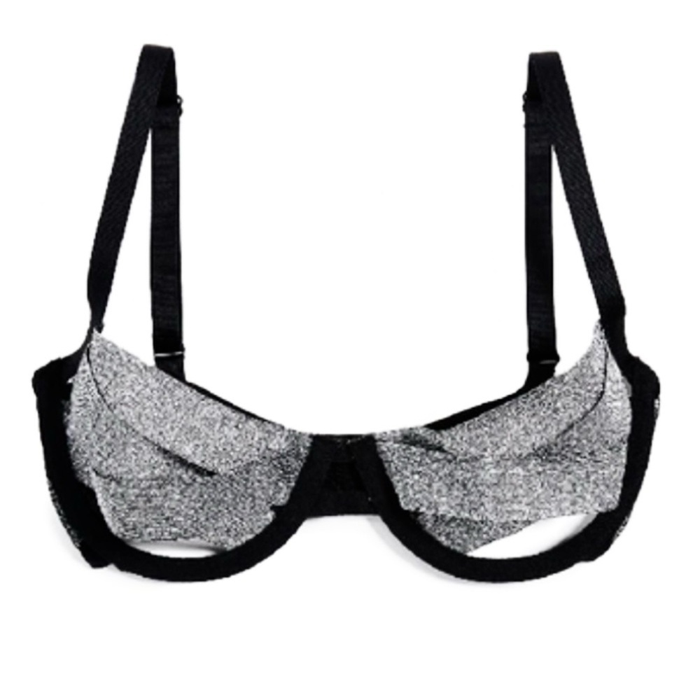 NWT Bluebella Emilia Glitter Non-Padded Underwire Silver Black Bra Lingerie 32D